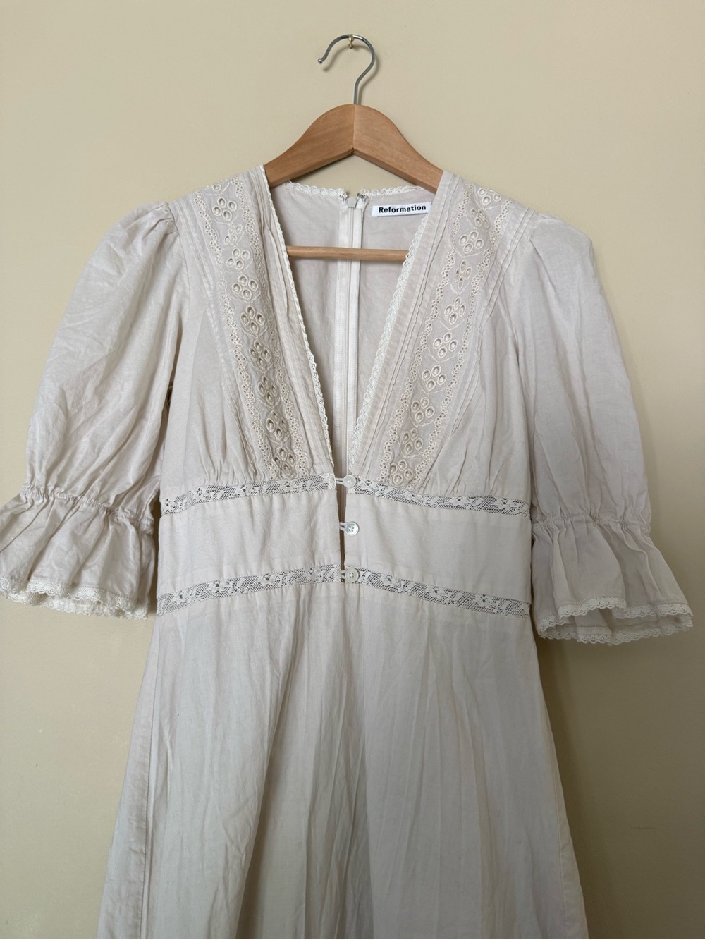 REFORMATION Fran Dress Cream Midi cotton Dress 4 - Picture 5 of 12
